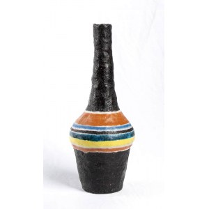 ANDREA D’ARIENZO (Vietri, 1911 - 1995): Black vase decorated with multicolor stripes