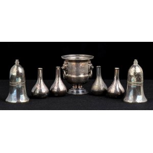 Lot of sets with place cards, salt and pepper in silver alloy
