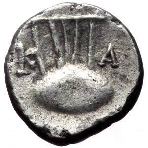 Apulia, Canusium, AR Obol, (Silver, 0.61 g 9 mm), Circa 300-250 BC.
