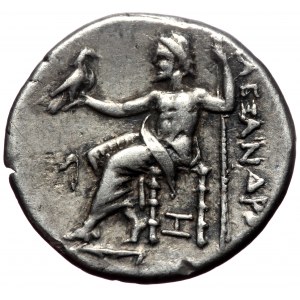Kings of Macedon, Alexander III 'the Great', AR Drachm, (Silver,4.22 g 18 mm), 336-323 BC. . Struck under Antigonos I Mo