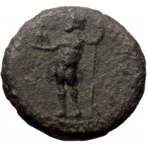 Aeolis, Aegae. Britannicus, Caesar. AE. (Bronze, 3.67 g. 16 mm.) c. AD 43/8. Magistrate, Apollodoros, son of Poplios (or
