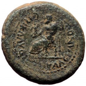 Phrygia, Synnada. Tiberius. AE. (Bronze, 6.14 g. 19 mm.) 14-37 AD. Klaudios Valerianos, magistrate.
