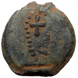 Judaea, First Jewish War (66-70) AE Half Prutot (Bronze, 1.86g, 16mm). Dated year 2 (67/8 CE).