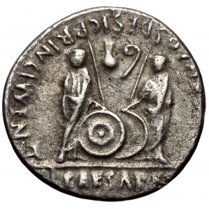 Augustus (27 BC-AD 14). AR, Denarius. (Silver, 3.58 g. 19 mm.) Lugdunum.
