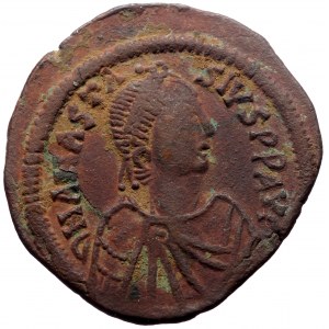 Anastasius I. AE, Follis. (Bronze, 16.70 g, 36 mm) Constantinople. 491-518 AD.