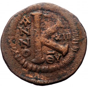 Justinian I, AE, Half Follis (Bronze, 11.35 g. 32 mm.) Theoupolis (Antioch). 527-565 AD.