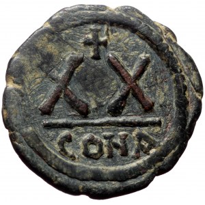 Tiberius II. AE, Half Follis. (Bronze, 5.72 g. 25 mm.) Constantinople. 578-582 AD.
