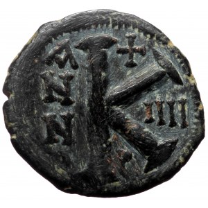 Tiberius II Constantine, AE, Half Follis (Bronze, 6.78 g. 24 mm.) Theoupolis (Antioch). 578-582 AD.