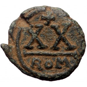 Tiberius II Constantine, AE, Half Follis (Bronze, 4.86 g. 18 mm.) Rome, 578-582 AD.