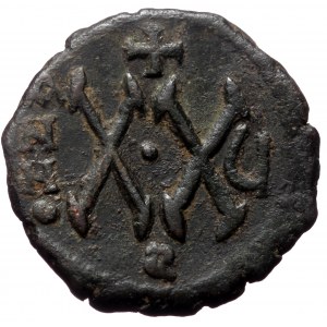 Maurice Tiberius, AE, Half follis. (Bronze, 5.06 g. 22 mm) Theoupolis (Antioch), 582-602 AD.