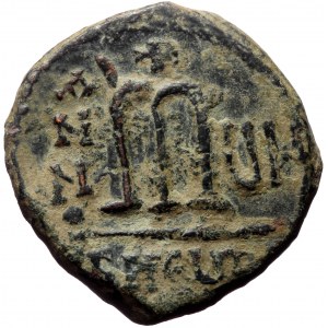 Phocas and Leontia, AE, Follis (Bronze, 10.41 g. 27 mm.) Antioch. 602-610 AD.