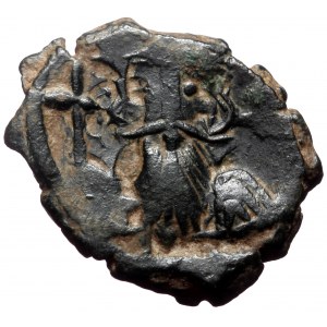 Constans II, Constantine IV, Heraclius, and Tiberius, AE, Follis, (Bronze, 4.71 g. 22 mm.) Constantinople. 641-668 AD.