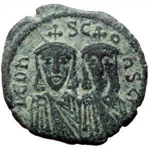 Leo III and Constantine V. AE, Follis. (Bronze, 4.91 g, 21 mm) Constantinople. 717-741 AD.