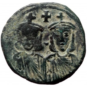 Leo IV the Khazar with Constantine VI, AE, Follis. (Bronze, 5.73 g. 23 mm.) Constantinople. 775-780 AD.