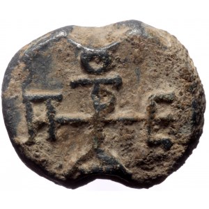 Byzantine Lead Seal (Lead, 5.51 g. 17 mm.) Petros, hypatos (6th-7th century)