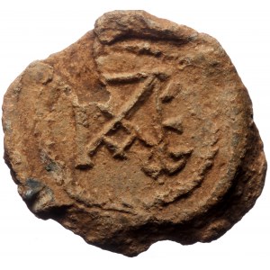 Byzantine Lead Seal (Lead, 16.07 g. 28 mm.) Petros?, apo eparchon (6th-7th century)