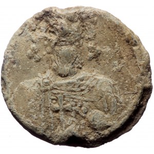 Byzantine Lead Seal (Lead, 4.53 g. 18 mm.) Stratigios, protokentarches (10th century)