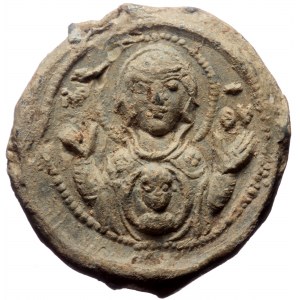 Byzantine Lead Seal (Lead, 10.40 g. 21 mm.) Basileios, thytes (11th century)