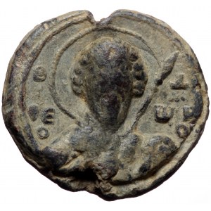 Byzantine Lead Seal (Lead, 6.11 g. 18 mm.) Theodoros (11th century)