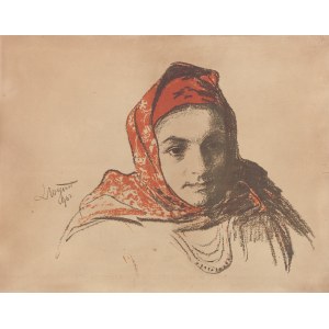 Leon Wyczółkowski (1852 Huta Miastkowska - 1936 Warsaw), Head of a Krakow girl in a shawl, 1902
