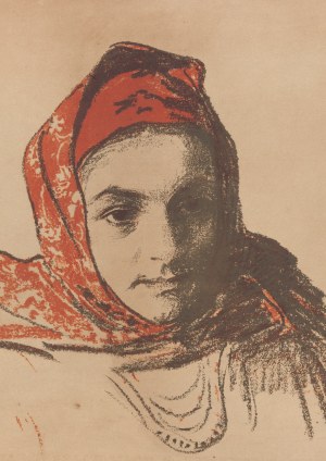 Leon Wyczółkowski (1852 Huta Miastkowska - 1936 Warszawa), Głowa krakowskiej dziewczyny w chuście, 1902