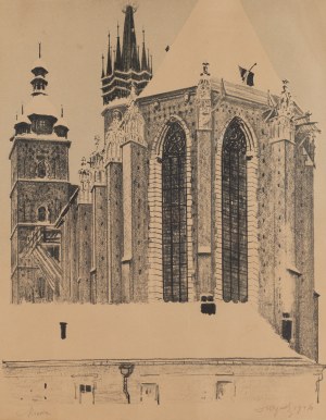 Leon Wyczółkowski (1852 Huta Miastkowska - 1936 Warszawa), Kościół Mariacki od strony prezbiterium, podczas zimy, 1926