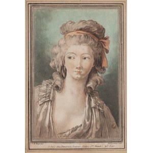Gilles Antoine Demarteau (der Jüngere) (1750 - 1802 Paris), Gestricktes Mädchen mit hochgebundenem Haar aus der Serie Frisuren
