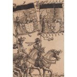Hans Burgkmair (1473 - 1531), Fähnlein mit Fahnen der Länder nördlich der Enns, Burgau und Cilley aus dem Zyklus Triumph des Kaisers Maximilian I., 1522