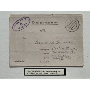 Gefängnis Alt Moabit in Berlin. Gefalteter Brief aus dem Kriegsgefangenenlager Oflag VIIA Murnau von Major Dr. Władysław Suwalski [1942].