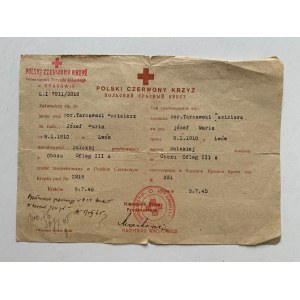 Polnisches Rotes Kreuz - Bescheinigung über die Registrierung. Kraków [1945].