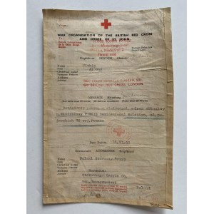 Brytyjski Czerwony Krzyż - zaświadczenie. Poznań [1943]