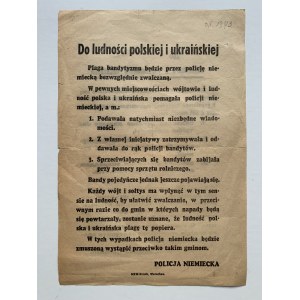 Leták. Polskému a ukrajinskému obyvatelstvu. Německá policie [1943].