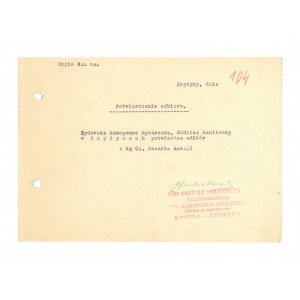 Confirmation of receipt of medicines by the Jewish Self-Help Society. Czyżyny [1941].
