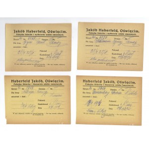 Four control labels.Jakób Haberfeld.Auschwitz. Liquor factory and fruit juice pressing plant [1929].