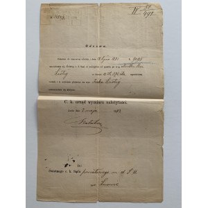 Úřední dopis týkající se dědických poplatků. Lvov [02.05.1882].