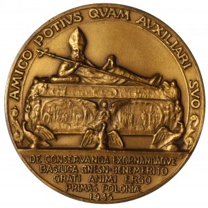 Polska, Medal za zasługi nad badaniem Katedry Gnieźnieńskiej, bp A. Laubitz, 1935, projektu J. Wysockiego