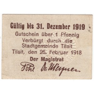 Tylża (Tilsit), 1 Pfennig 1918 - rzadki w tak pięknym stanie