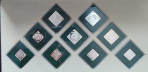 III RP, zestaw 9 klip monet obiegowych, 10 lat w obiegu 1995-2005