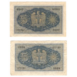 Włochy, 5 lire 1940-1944 - zestaw 2 sztuki