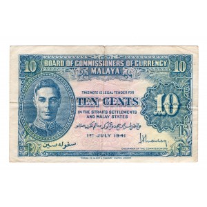 Malaya, 10 cents 1941
