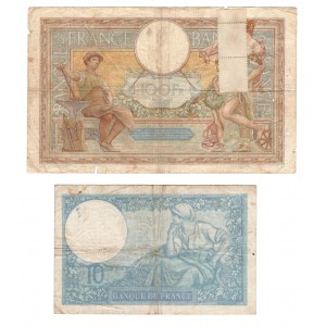 Francja, 100 francs 1935 i 10 francs 1939 - zestaw 2 sztuk