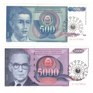 Macedónsko, sada 5000 dinárov a 500 dinárov 1990/1991