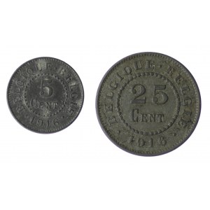 Belgia Okupacja, (5 Centów, 25 Centów) Zestaw 2 Sztuki 1916