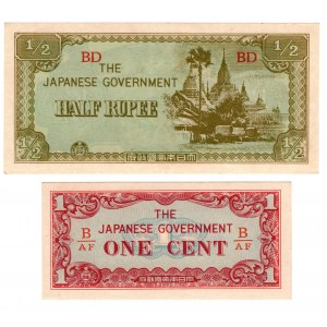 Birma, 1 cent 1942 i 1/2 rupee 1942 - zesatw 2 sztuki