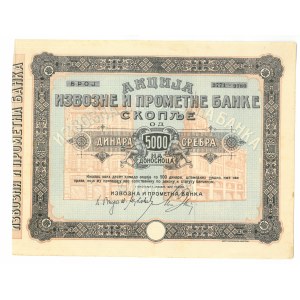 Serbia, Belgrad, Bank Eksportu i Handlu, 5000 denarów srebrem, 10 akcji po 500 dinarów, 1922