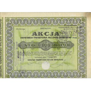 Polska, Lwowskie Towarzystwo Akcyjne Browarów, akcja 100 złotych 1925
