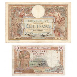 Francja, 100 francs 1939 i 50 francs 1939 - zestaw 2 sztuk