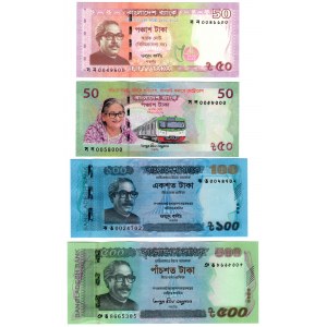 Bangladesz, 2 x 50 taka, 100 taka, 500 taka - zestaw 4 sztuk