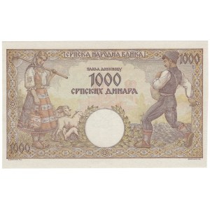 Serbia, 1000 dinara 1942 - znak wodny kobieta