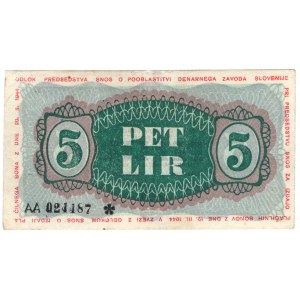 Yugoslavia 5 lira 1944, AA series - money of local partisans in Slovenia